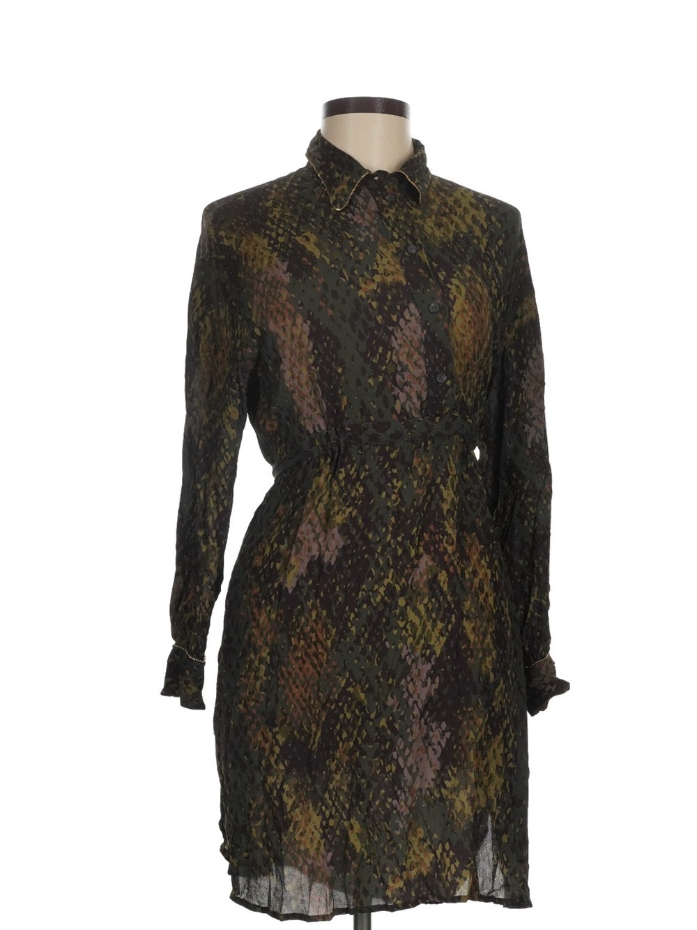 Ottod'Ame Long-Sleeve Green Patterned Shirt Dress